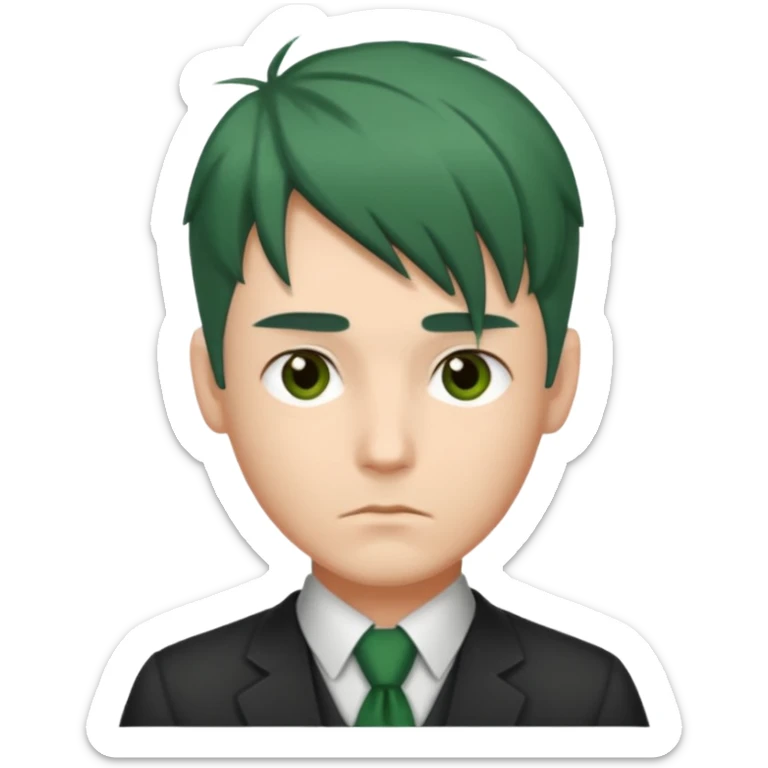 Man with Green Ponytail – dark-green tied hair, calm serious face. sticker