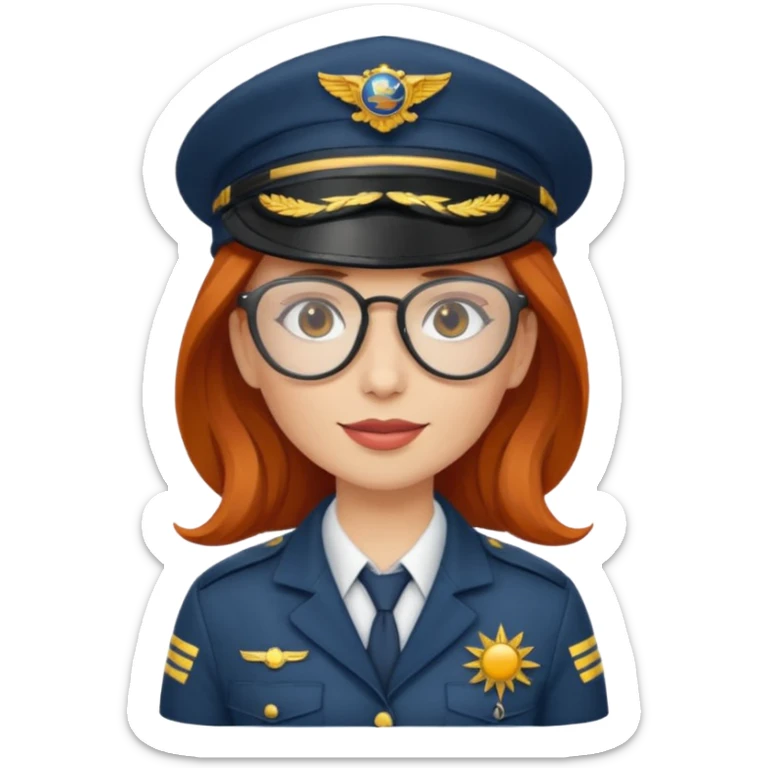 pilote d'avion femme rousse avec lunette de soleil et chapeau de pilote sticker