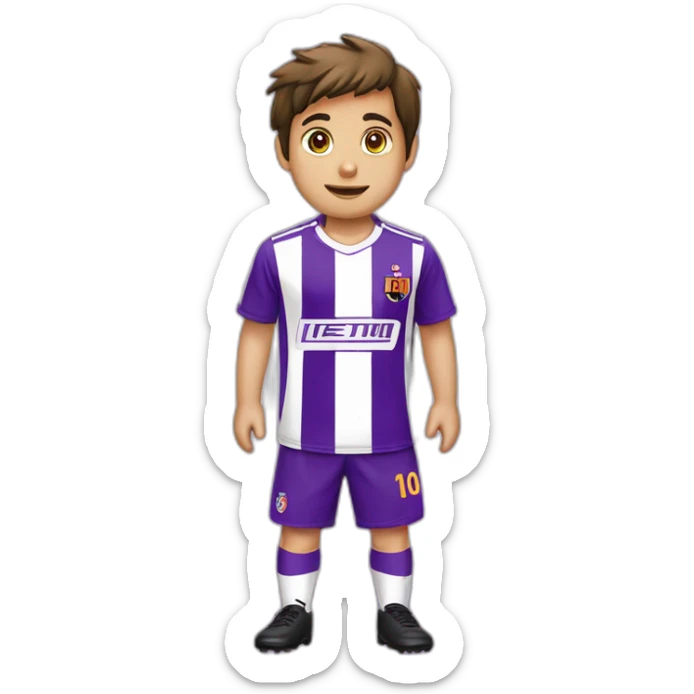 Niño rubio futbolista camiseta rayas verticales moradas sticker