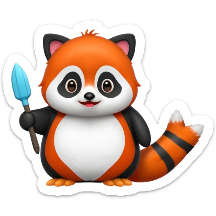 A cartoon  cute cartoon penguin. Next to it is a cartoon red panda holding its flipper  sticker
