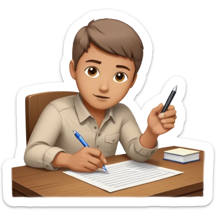A man sitting on desk. A glowing hand emerges from within a piece of paper, symbolizing the future self. The hand extends forward, offering a pen, as if passing over the ability to take action. The pen is illuminated, representing the moment of decision—the choice to stop procrastinating and start. sticker