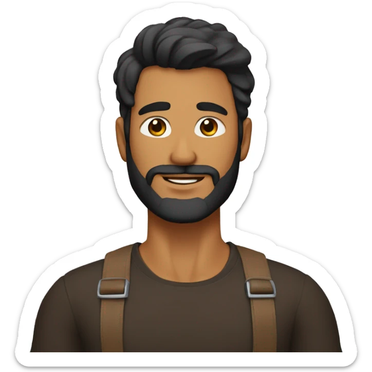 Un hombre piel clara con cabello castaño oscuro, cabello medio alto, peinado a la izquierda, barba baja al ras  sticker