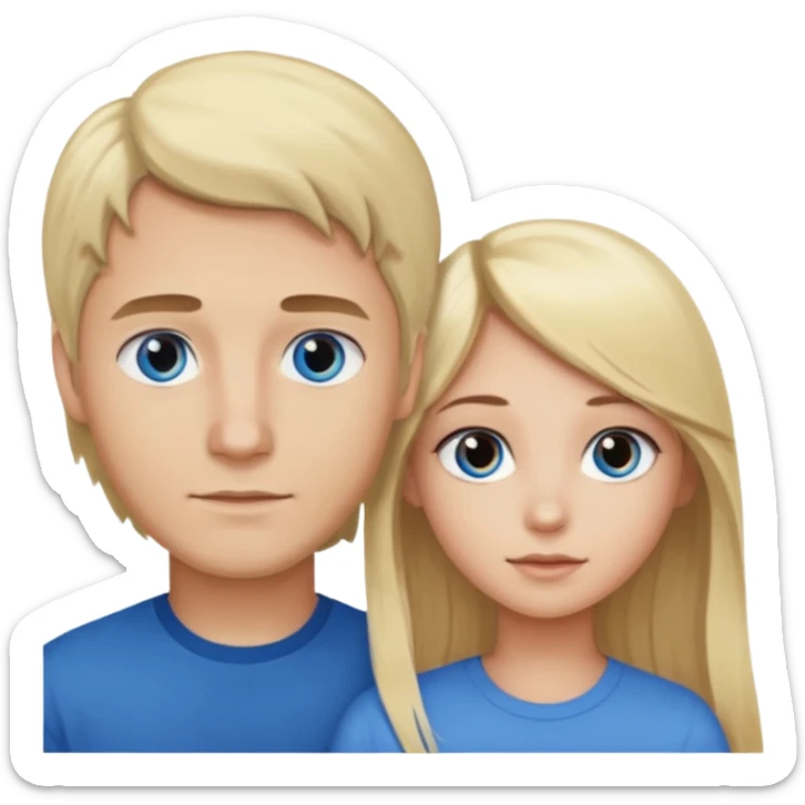 man with blonde hair and blue eyes and girl with long dark brown hair and brown eyes sticker