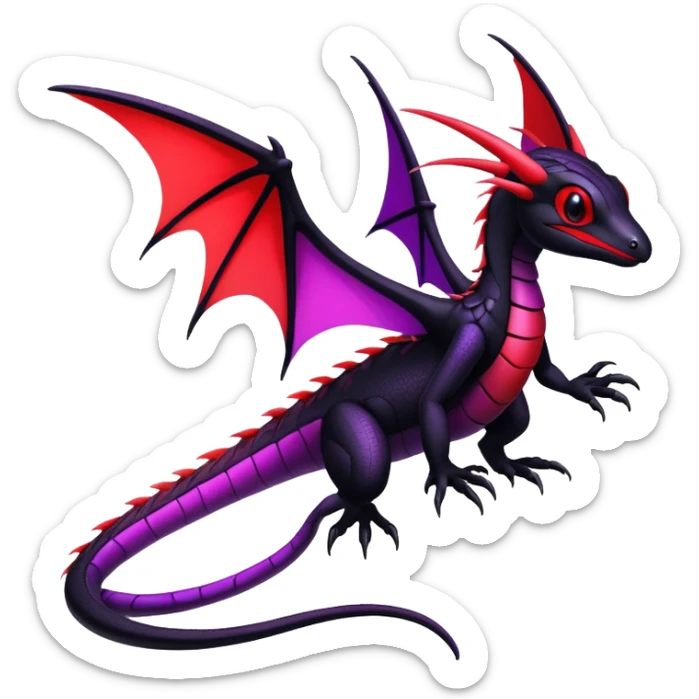 Colorful Neon Black and red and purple Gothic Edgy Tropical Flygon-Aurorus-Salandit-Amaura-Hybrid-Creature sticker