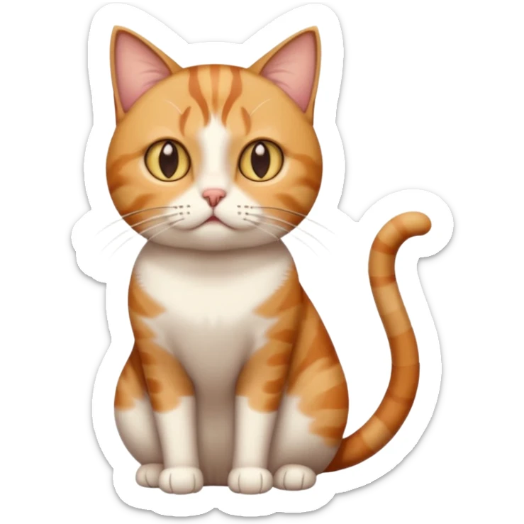 full body white, ginger and brown tabby calicio cat with skinny head and fat body with an anxious face sticker