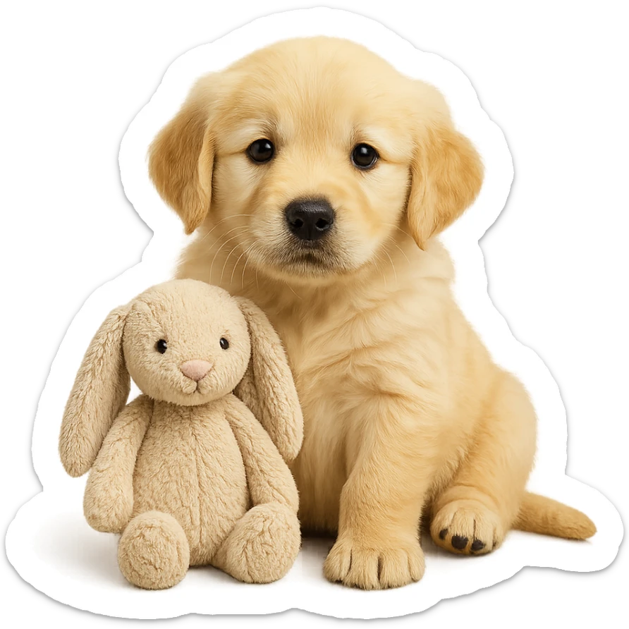 cute golden retriever puppy jellycat bunny plushie sticker