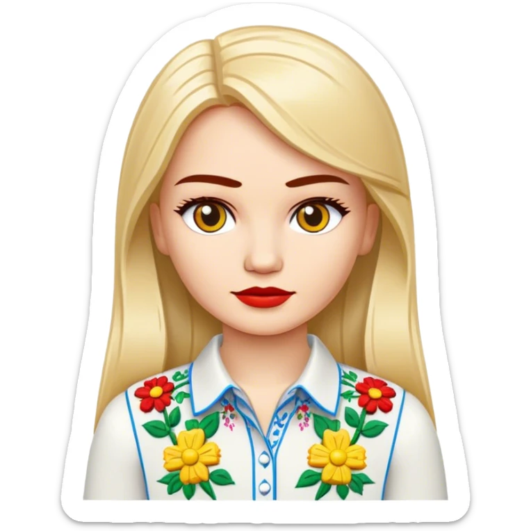 A Ukrainian girl in an embroidered shirt holds Lego bricks sticker