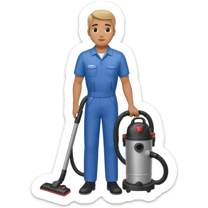 técnico de limpieza hombre sujetando una aspiradora de agua (medio cuerpo) sticker