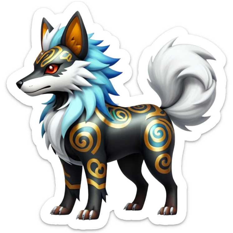 Shiny Gothic Exotic Punk’ish Cool Colorful Epic Futuristic Houndoom-Arcanine-Zorua-Torracat-Pokémon-Fakémon-hybrid-creature sticker