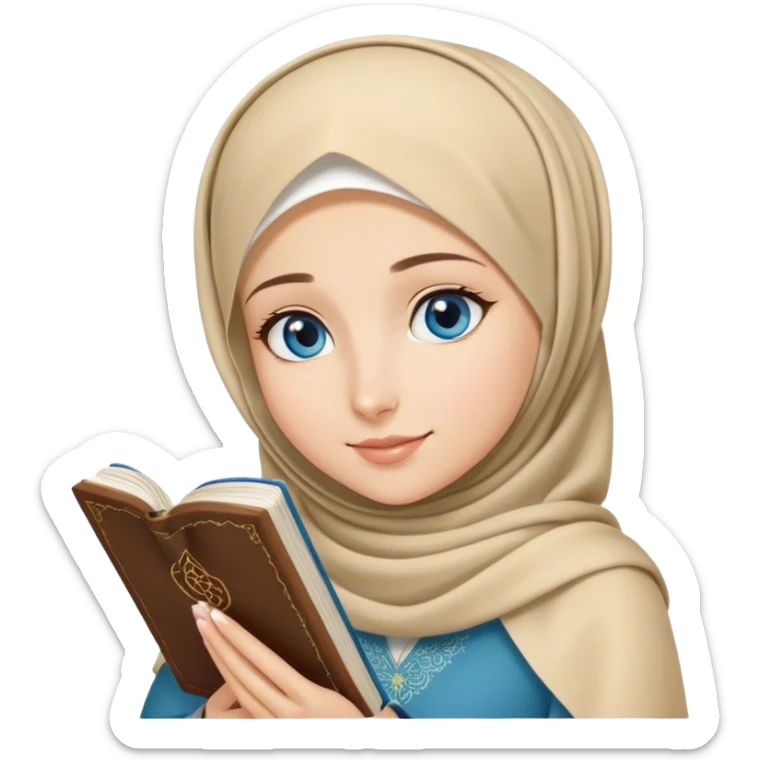 Turkish blonde hearty design Hijabi girl with blue eyes and beautiful finish reading quran sticker