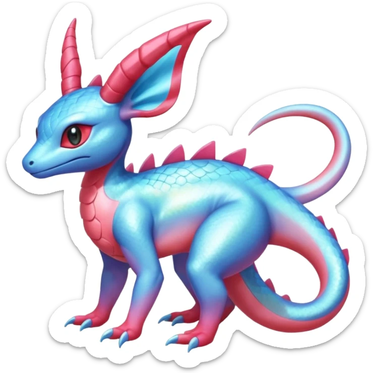Shiny Horned Helioptile-Salamence-Salandit-Sylveon-Amaura-Fakémon-hybrid-creature (full body)  sticker