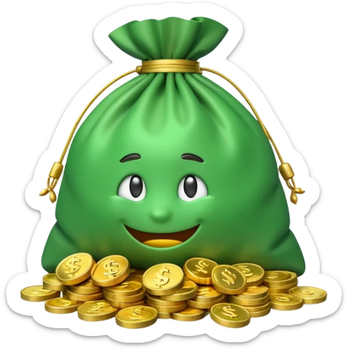 Luxury 3D emoji, overflowing money bag, stacks of cash, premium lighting, rich glossy look, ultra clean, transparent background


 sticker