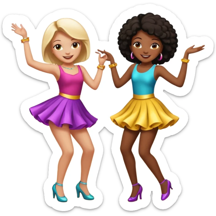 Best friends dancing at a party: one black girl one white girl sticker