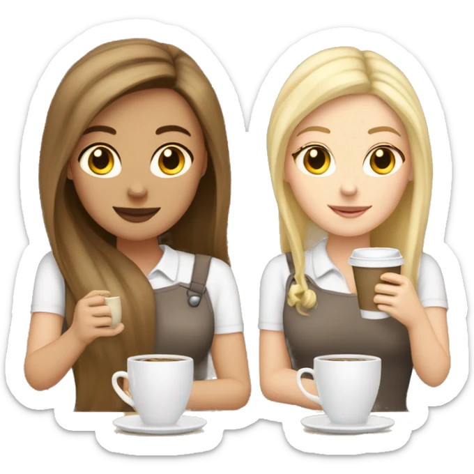 brunette long hair white girl and blonde short white girl having coffee  sticker