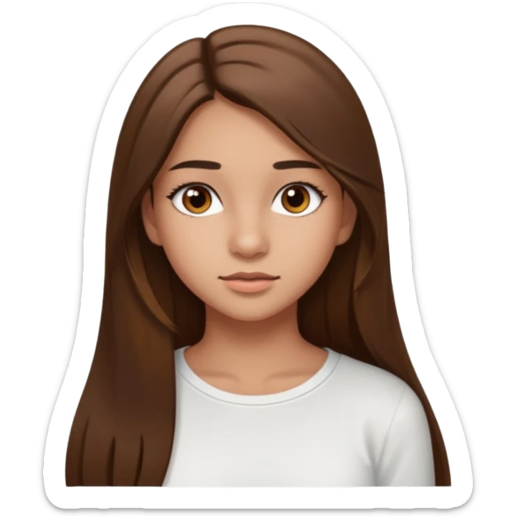 make a teenage 17 year old woman emoji with straight long brown hair and brown eyes with pretty eyelashes wearing a white top latina baddie sticker