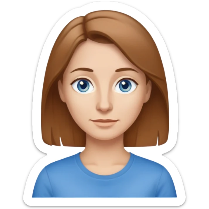 make a emoji of a woman with light-brown hair, grey-blue eyes, a small nose, a brown t-shirt and she's 42 years old sticker