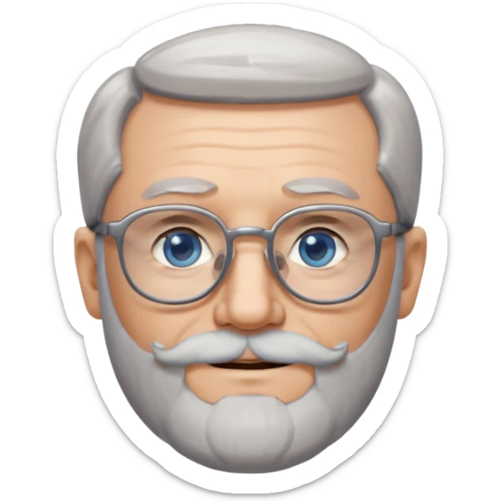 Create me an emoji of an old man. Gray really short size hair. Gray follow-up full beard. Squarer Glasses. Blue eyes. Little smile sticker