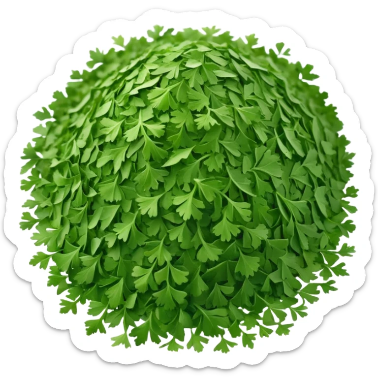 loose scatter of finely chopped dried parsley leaves with flat jagged shapes and soft matte texture, color ranges from bright to muted green, slight curl and crispness suggesting freshness preserved, no jar spoon or extras, just the herb, soft lighting, subtle shadows, emoji scale sticker