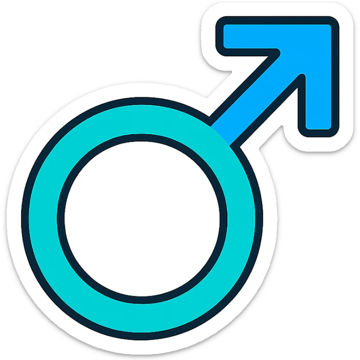 male symbol, minimal, flat design, lineal color icon with black outlines sticker
