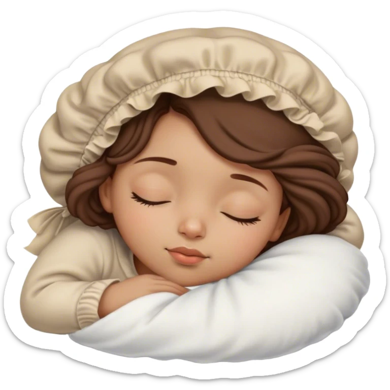 Light skinned girl with coily brown hair ghat matches her skin tone, sleeping with a bonnet on but a lil hair is out  sticker