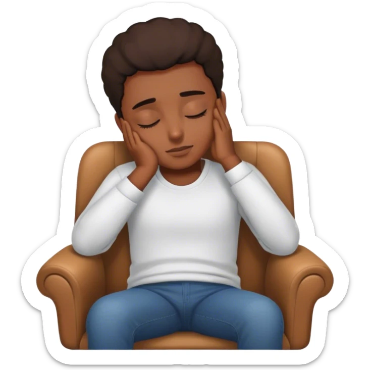A person sitting in a chair, , hands resting on their lap, eyes closed. No distractions, no to-do lists—just a moment of stillness.  sticker