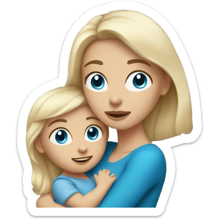 Brunette woman with blue eyes holding blonde toddler girl with blue eyes sticker