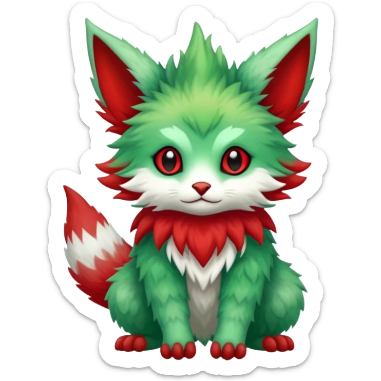 Kawaii Cute Edgy Green Red ethereal Fionbri-Vernid-Trico-animal-creature full body sticker