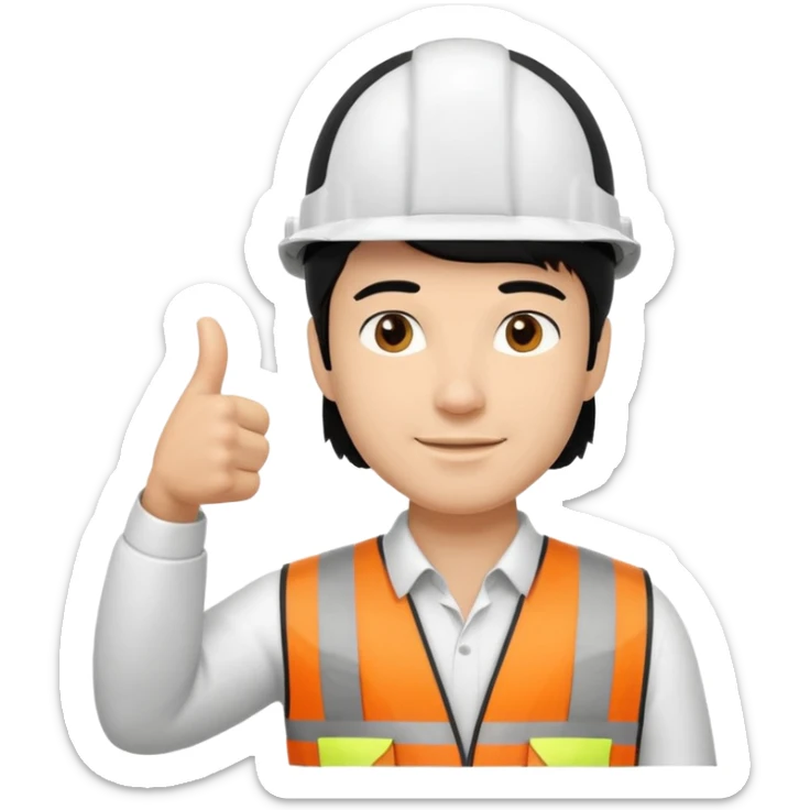 Una persona con pelo negro varon con casco blanco inginiero cilvil pulgar arriba sticker