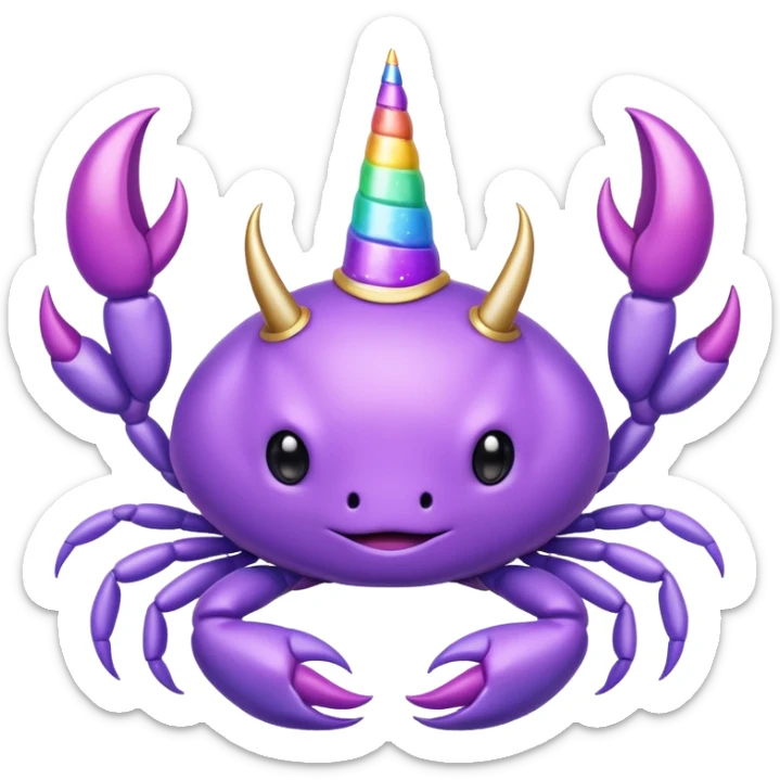 a cute purple crab with a unicorn horn. the crab shouldn't have a face sticker