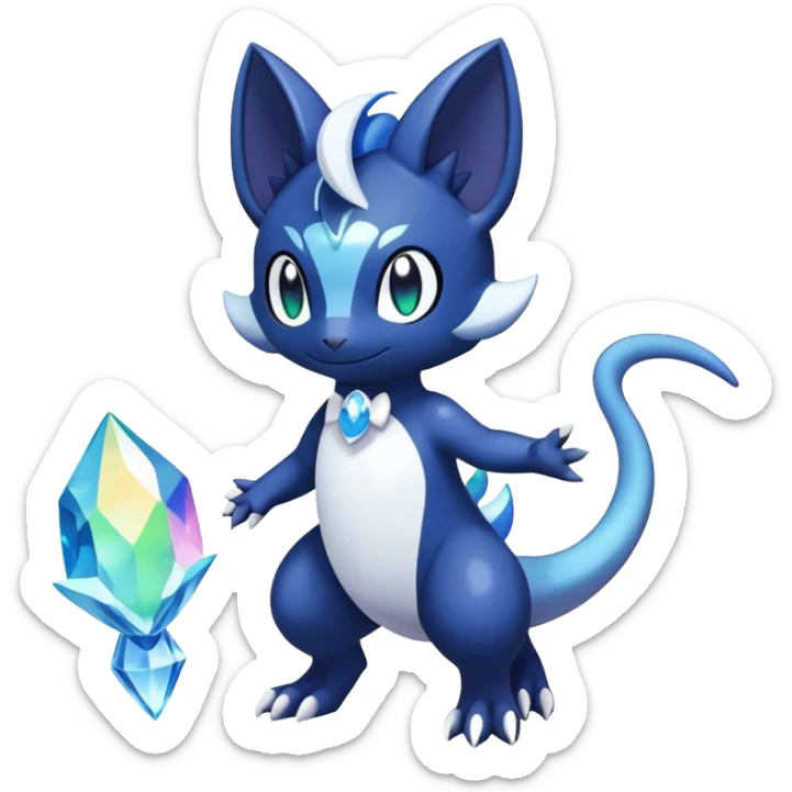 Rainbow crystal mix Shiny pastel Salandit-Meowstic-Noibat-Fakémon-hybrid-creature (full body)  sticker
