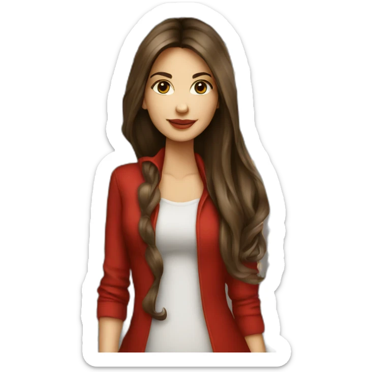 Brunette-girl-long-hair-old-money-fashion-style-red sticker