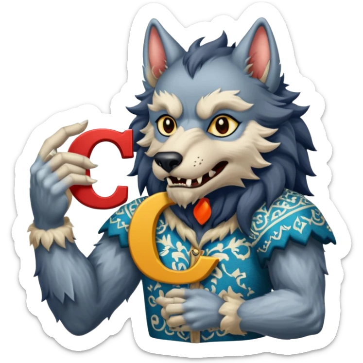 a werewolf hand holding the letter c make the c made out of persian carpet texture sticker