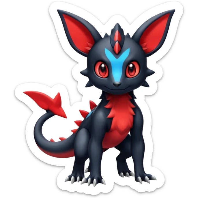 Cute Shiny Guilmon-Salandit-Umbreon-Fakémon-hybrid-creature (full body)  sticker