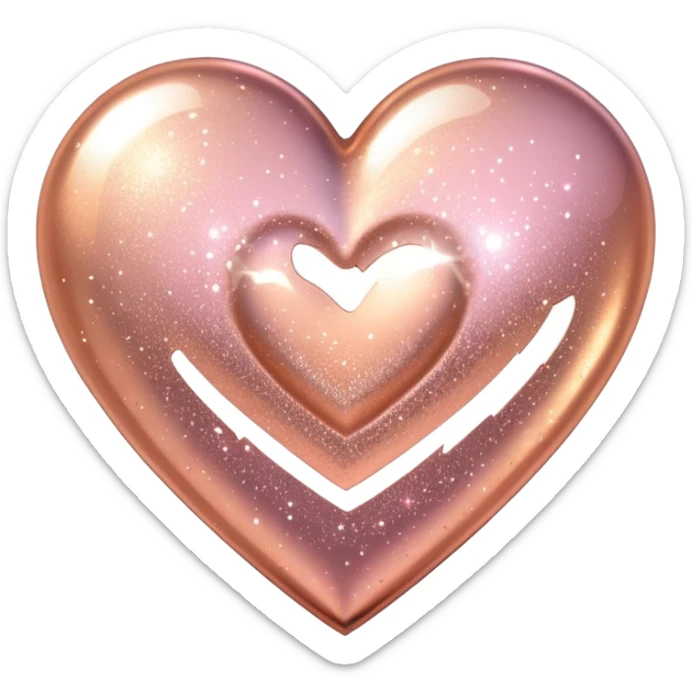 Edit the glittery gold color heart to a glittery rose gold color heart with a subtle gradient and no border. Keep the background transparent. Maintain the glittery texture and subtle gradient effect in rose gold tones sticker