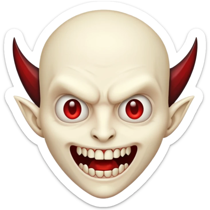 Vampire head, fangs, pale skin, cartoon horror emoji, no background sticker