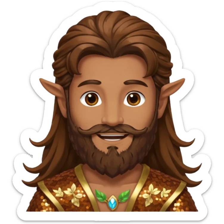 Pan, God of Nature from Gods and Goddesses with long brown hair and beard, brown sequin outfit sticker