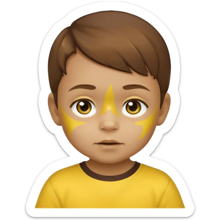 brown hair baby with yellow face paint and yellow shirt sticker