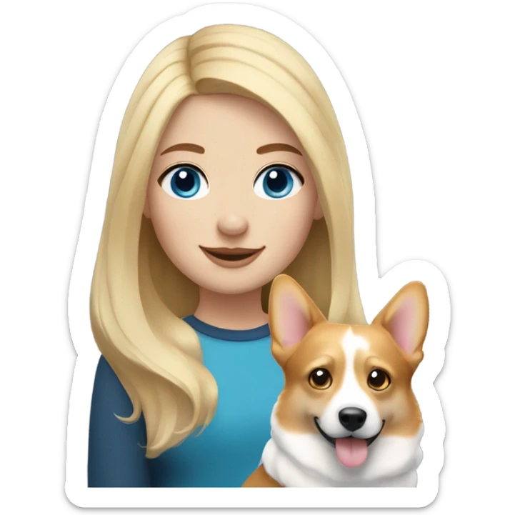 Blonde hair and blue eyed girl with a corgi sticker