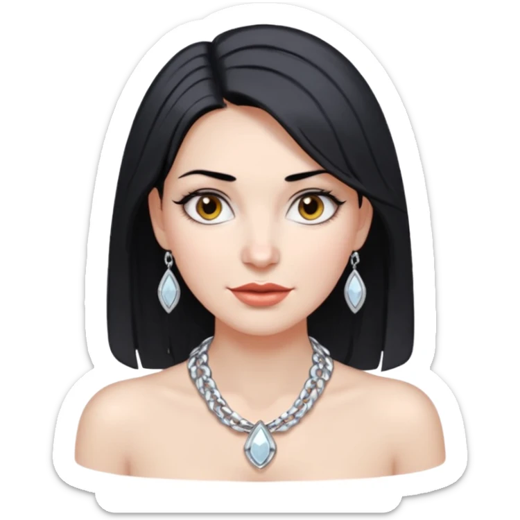 Female with very big Silver Necklace, grey skin,Black hair, more bright silver,highlight necklace, different expressions. sticker