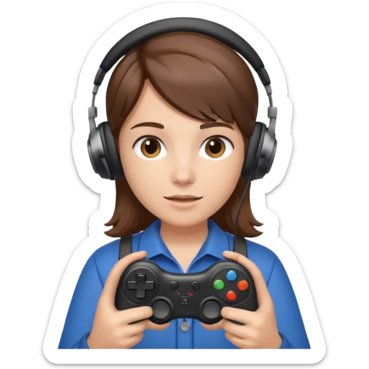 Una persona mirando al frente con un control de videojuegos y unos auriculares Gamer con micrófono sticker