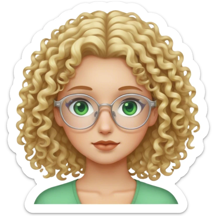 Blonde girl with curly hair and green eyes and clear glasses sticker