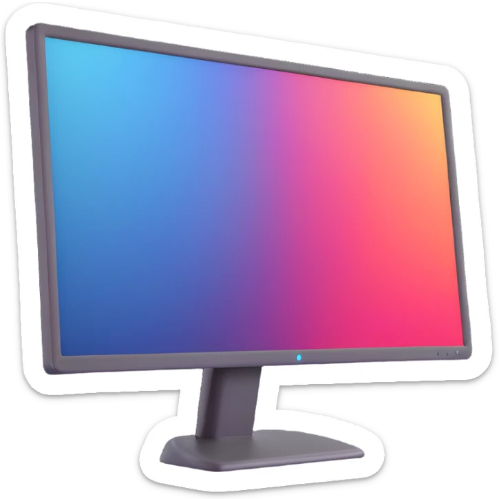 Minimalist 3D-emoticon-style icon of a desktop monitor with soft shading and subtle highlights sticker