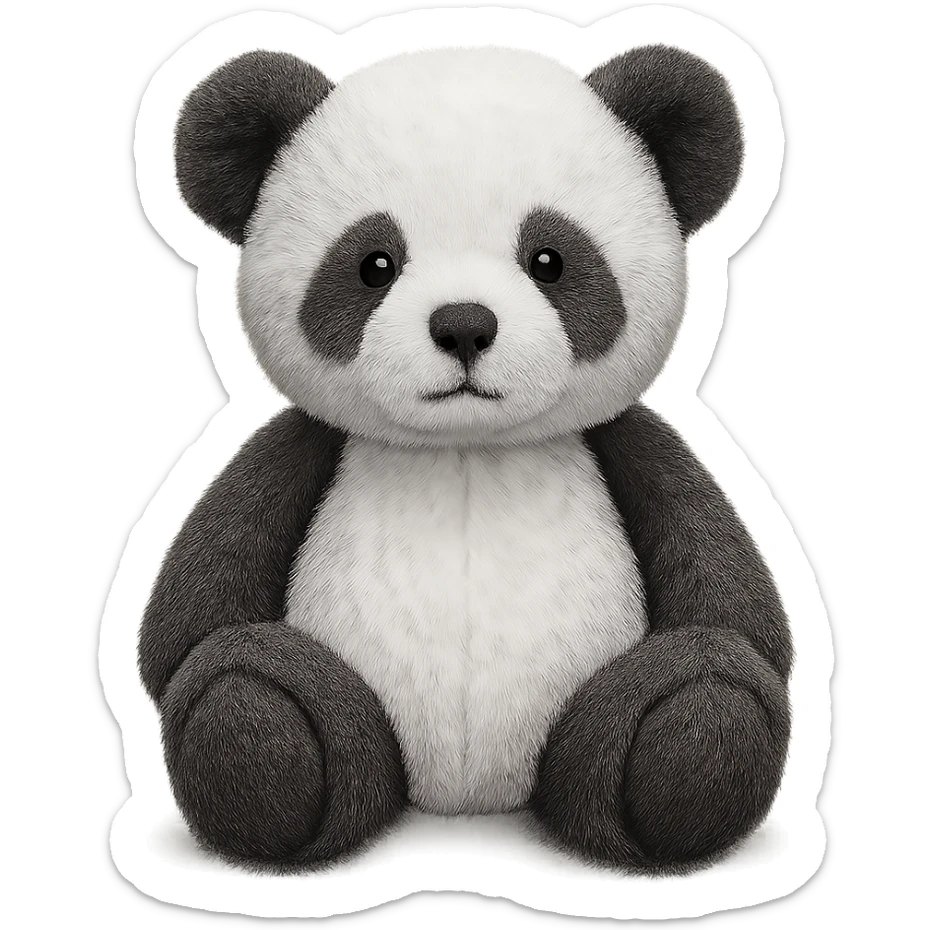 Change the teddy bear's fur to black and white, keep it soft and plush, no shadows, flat lighting, no background. The style should maintain the look of the original teddy bear image. sticker