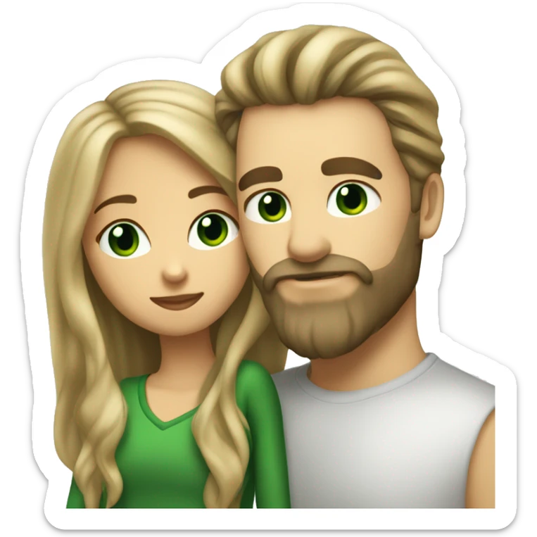 kiss-kiss dirty blonde haired man with beard and girl green eyes and very long dark blond hair sticker