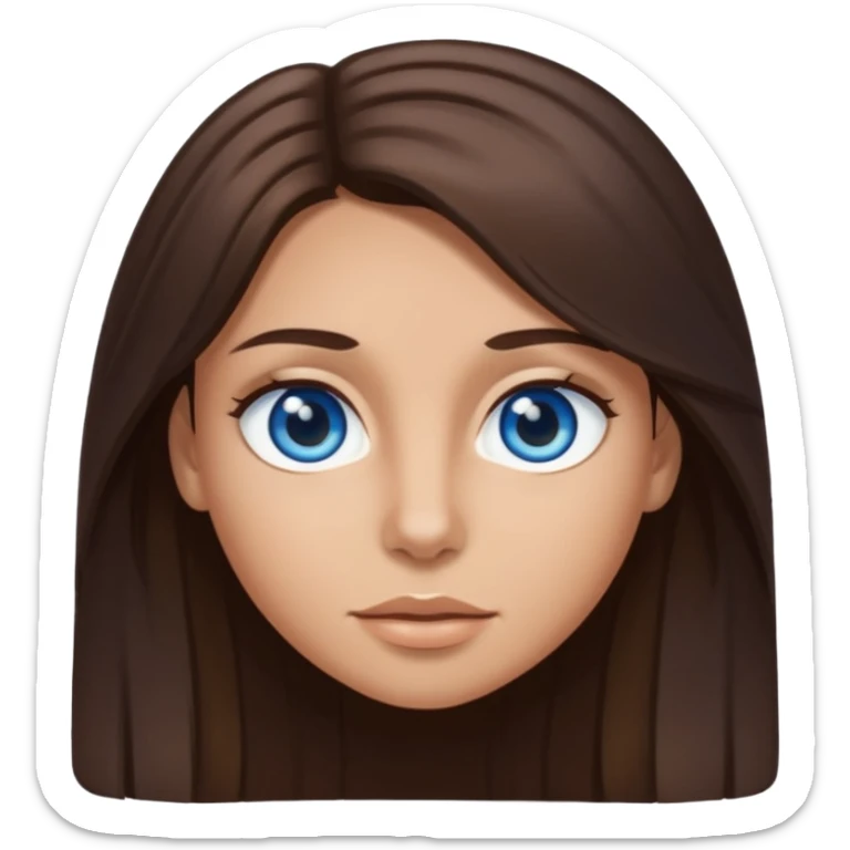 long dark brown hair with highlights in the front, big blue eyes clear taned skin sticker