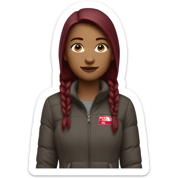 beautiful burgundy straight haired Girl wearing northface full body sticker
