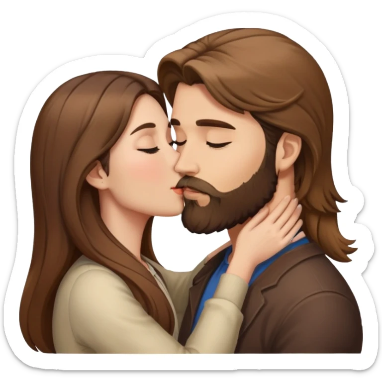 Light brown haired man with beard kissing brunette woman with long hair sticker