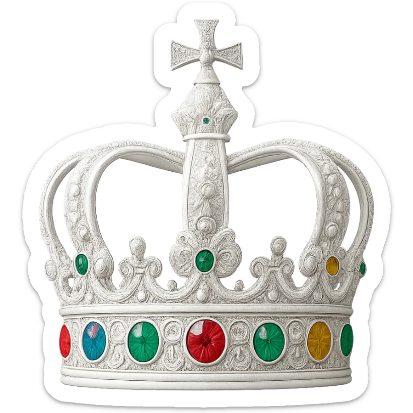 a white jeweled crown with colorful gems, ornate and regal, no background sticker
