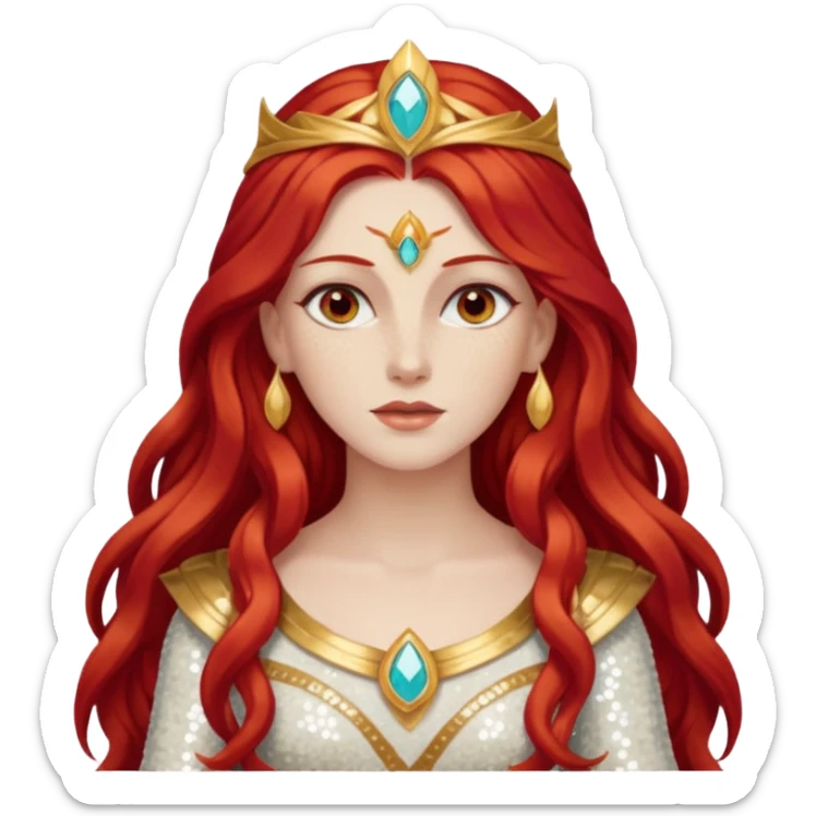 Minerva, Goddess of Wisdom from Gods and Goddesses with long red hair, ivory sequin outfit sticker