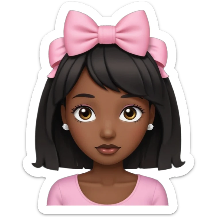 Adult woman with black cute  cut with a black top and a bow on her head with long lashes sticker